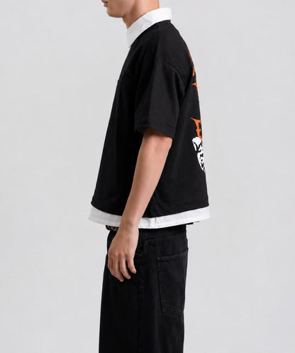 Short Sleeve Layered Cat Graphic Tee – Black