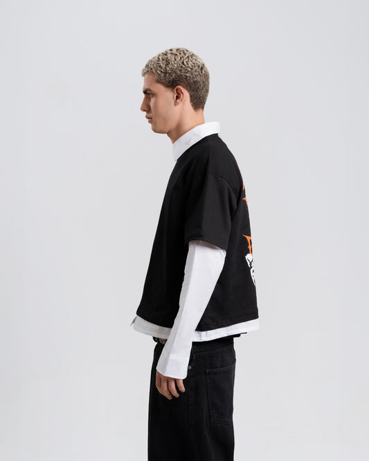 Layered Cat Graphic Tee – Black