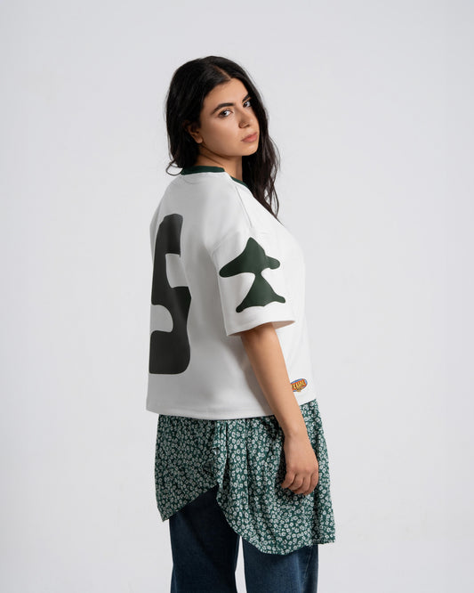 No. 5 Contrast Jersey Tee – Cream/Green