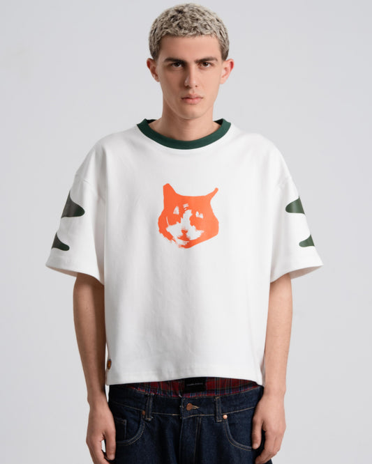 No. 5 Contrast Jersey Tee – Cream/Green