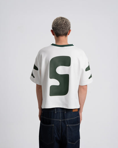 No. 5 Contrast Jersey Tee – Cream/Green