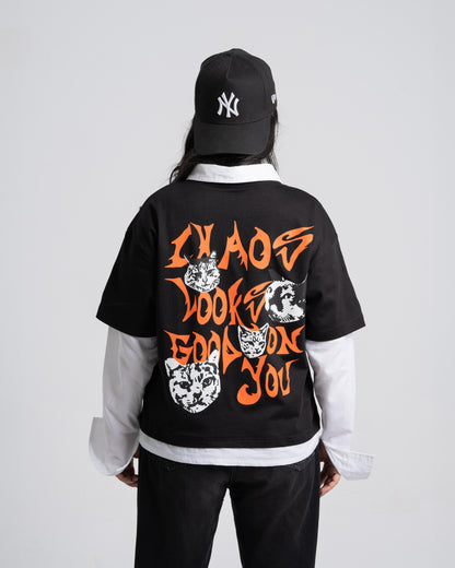 Layered Cat Graphic Tee – Black
