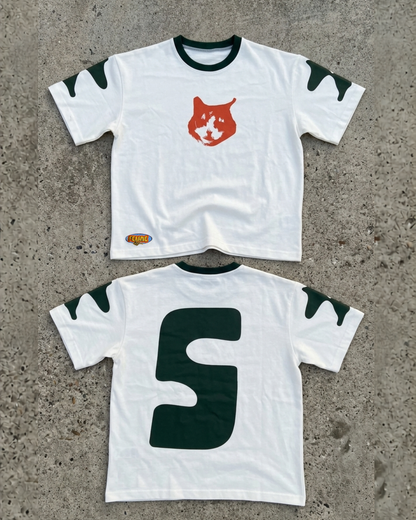 No. 5 Contrast Jersey Tee – Cream/Green