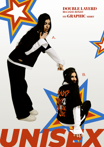 Layered Cat Graphic Tee – Black